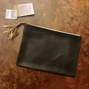 New with Tags Black Leather Sseko Clutch with Gold Tassel